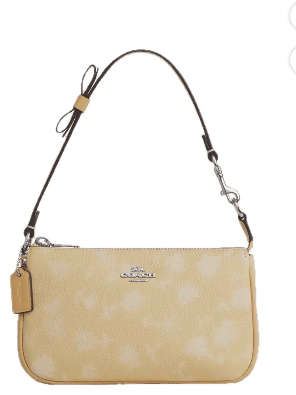 💛Coach NWT Washed Yellow Nolita 19 with Floral Print/Bow Strap/ Silver Hardware